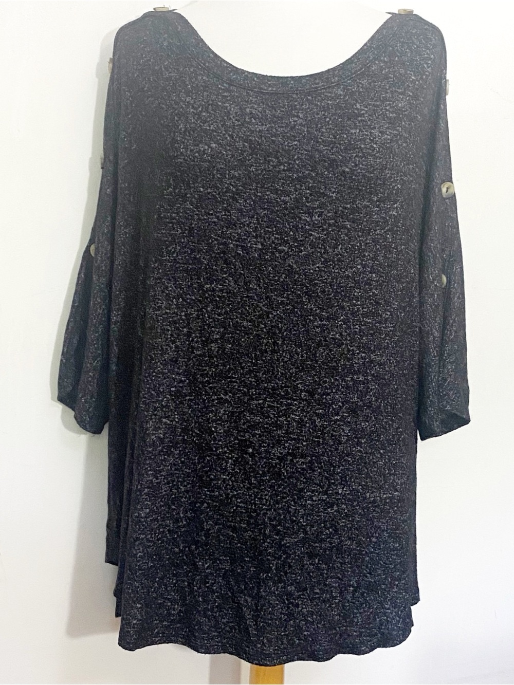 Kim & Cami Heather Black Button Detail Dolman Sleeve Knit Top 3X